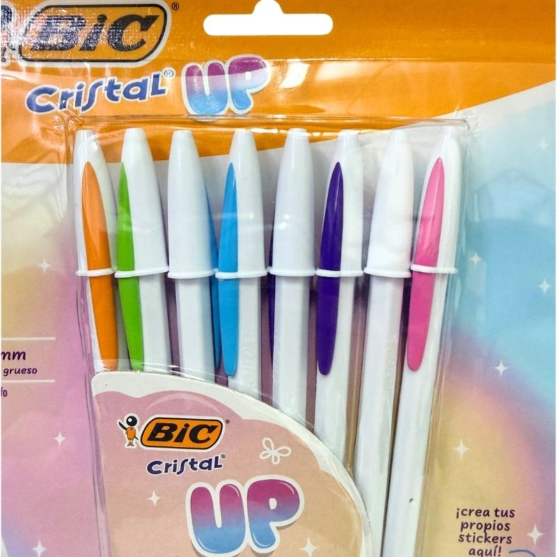 PLUMA CRISTAL UP COLORES 8 PZ BIC