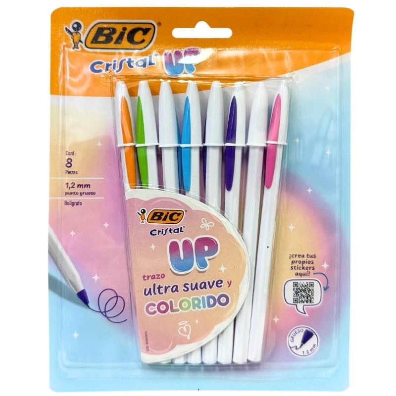 PLUMA CRISTAL UP COLORES 8 PZ BIC