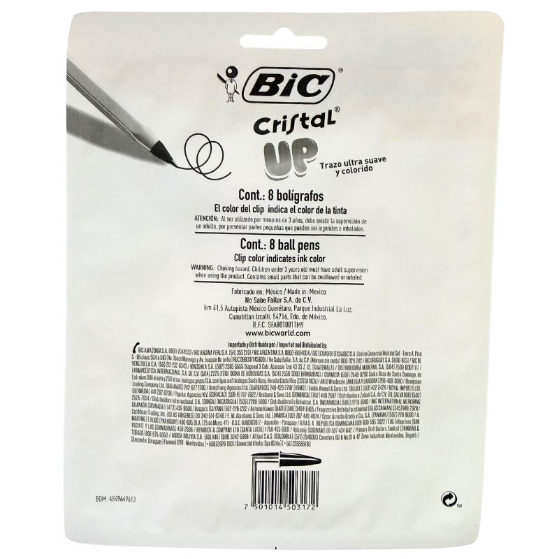 PLUMA CRISTAL UP COLORES 8 PZ BIC