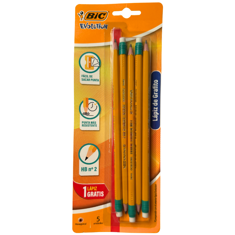 LAPIZ GRAFITO EVOLUTION AMARILLO 4 PZ + LAPIZ BIC MNK