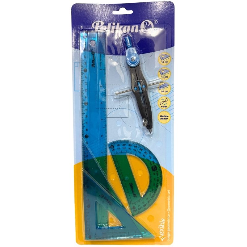 JUEGO GEOMETRIA FLEXIBLE C/COMPAS PRECISION PLASTICO PELIKAN MNK