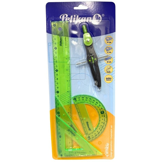 JUEGO GEOMETRIA FLEXIBLE C/COMPAS PRECISION PLASTICO PELIKAN MNK