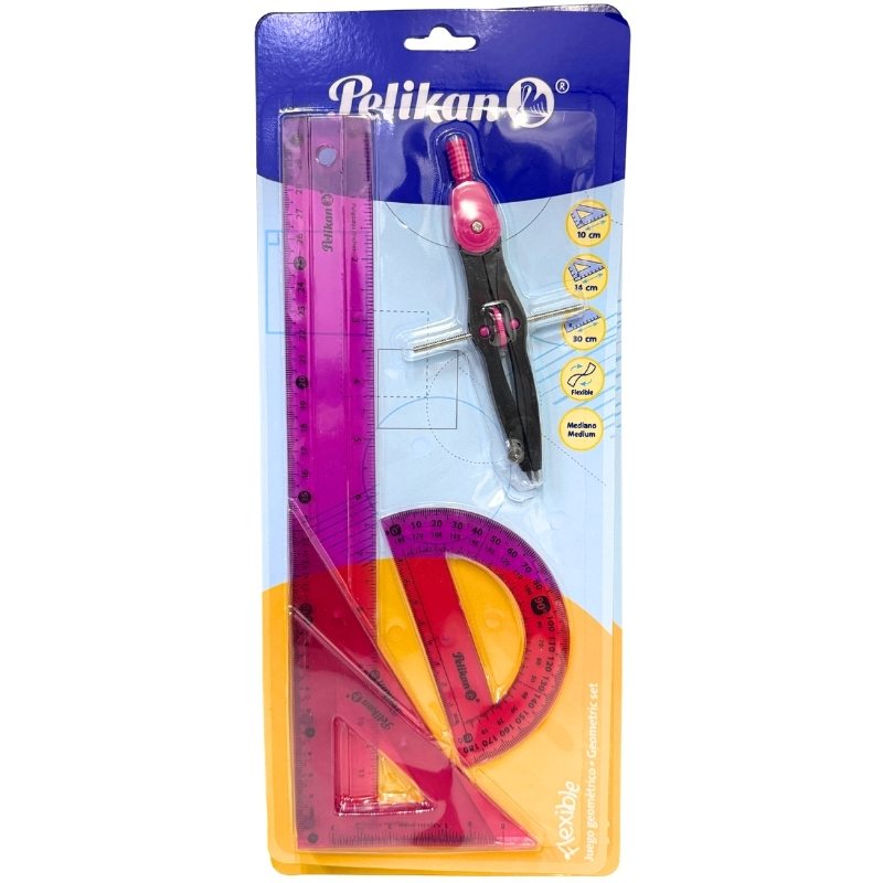 JUEGO GEOMETRIA FLEXIBLE C/COMPAS PRECISION PLASTICO PELIKAN MNK