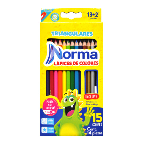 COLORES MADERA TRIANGULAR LARGOS 12 PZ NORMA MNK