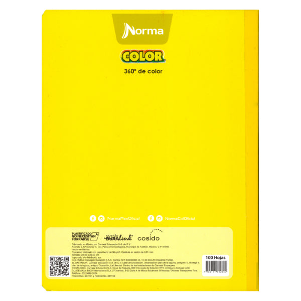 CUADERNO PROFESIONAL COSIDO COLOR 360 100 HJ DOBLE RAYA NORMA MNK