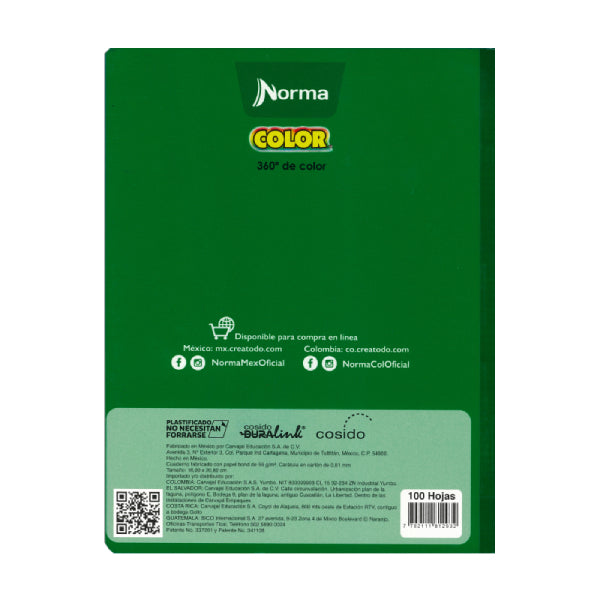 CUADERNO FRANCES COSIDO COLOR 360 100 HJ DOBLE RAYA NORMA MNK