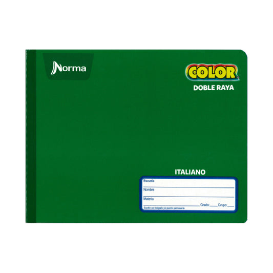 CUADERNO ITALIANO COSIDO COLOR 360 100 HJ DOBLE RAYA NORMA MNK