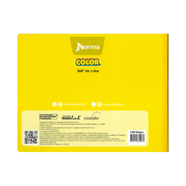 CUADERNO ITALIANO COSIDO COLOR 360 100 HJ DOBLE RAYA NORMA MNK