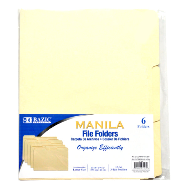 FOLDER MANILA PAQUETE 6 PZ 3103 BAZIC – Mónerick Papelerías