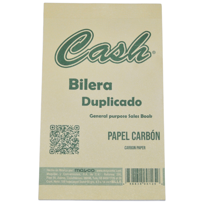 BILERA DUPLICADO PAPEL CARBON CASH MAYCO – Mónerick Papelerías