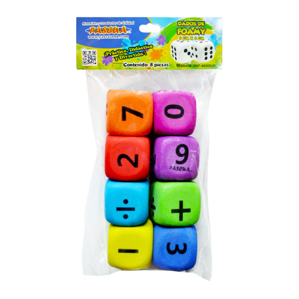 DADOS COLORES FOAMY 4 X 4 PAQUETE C/8 PZS PASCUA