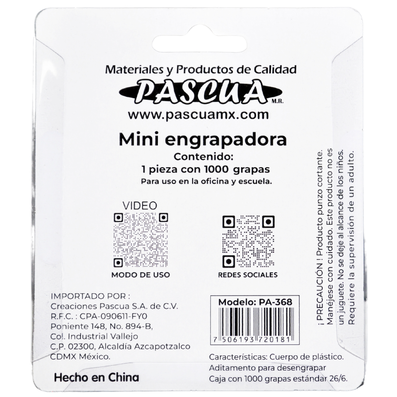 ENGRAPADORA MINI C/GRAPA ESTANDAR PA-368 PASCUA