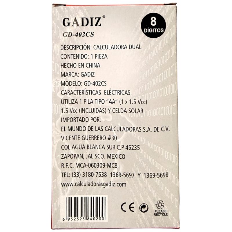 CALCULADORA BASICA 8 DIGITOS GD402C GADIZ
