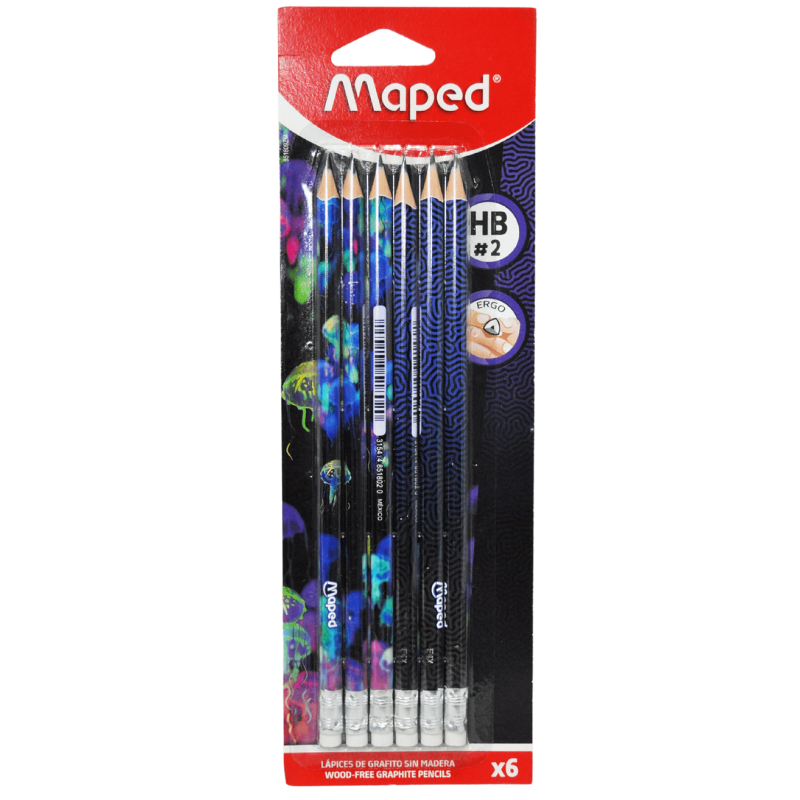 LAPIZ TRIANGULAR GRAFITO #2 HB 6 PZ MAPED MNK