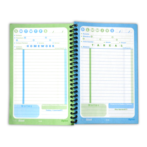 LIBRETA TAREAS ESPAÑOL INGLES DIPAO MNK
