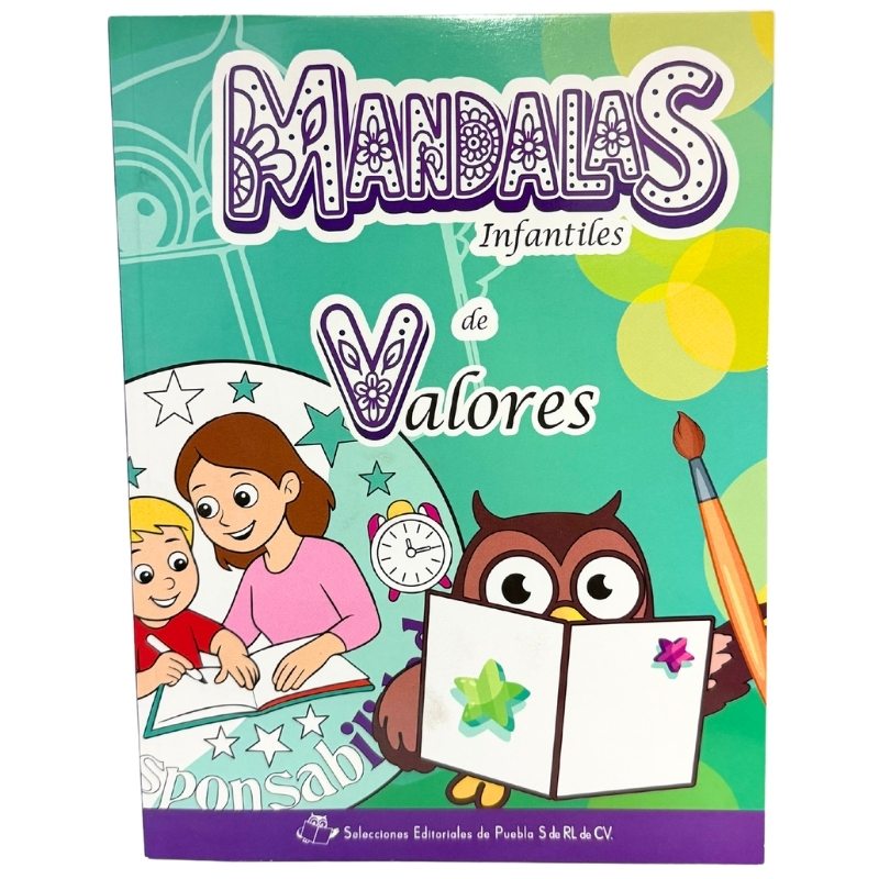 LIBRO ILUMINAR MANDALAS INFANTILES VALORES  EDITORIAL PUEBLA MNK