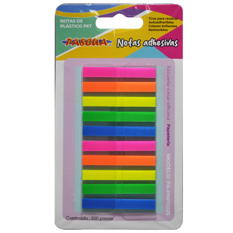 NOTAS ADHESIVAS SEÑALADORES TRANSPARENTE 200 PZS PASCUA