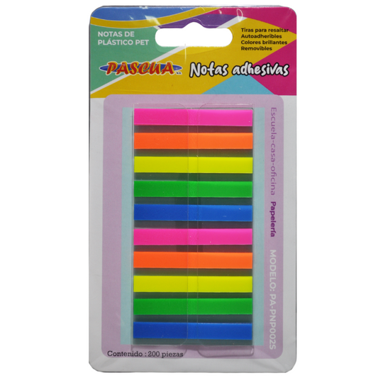 NOTAS ADHESIVAS SEÑALADORES TRANSPARENTE 200 PZS PASCUA