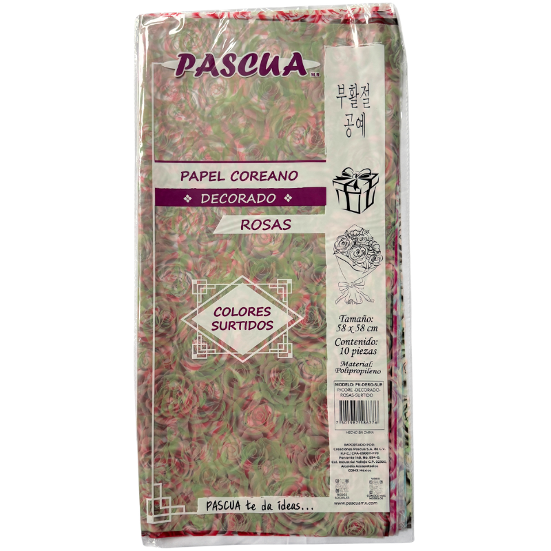 PAPEL COREANO DECORADO ROSAS SURTIDO 10 PZ PASCUA