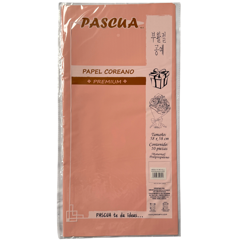 PAPEL COREANO PREMIUM ROSA PASTEL/DORADO 10 PZ PASCUA
