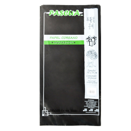 PAPEL COREANO MACAROON NEGRO 10 PZ PASCUA