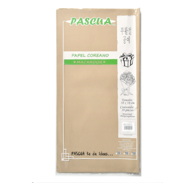 PAPEL COREANO MACAROON NATURAL 10 PZ PASCUA