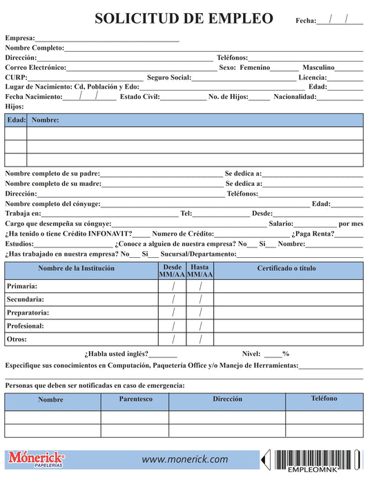 SOLICITUD DE EMPLEO MONERICK