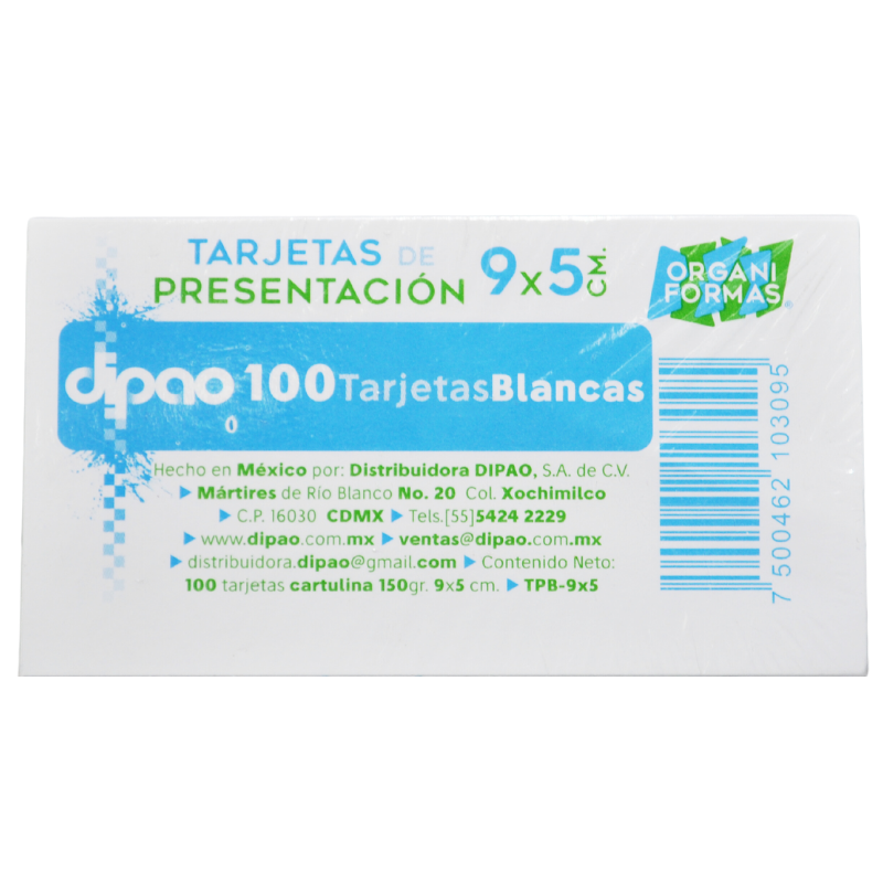 TARJETA PRESENTACION BLANCA 9X5 100 HJ DIPAO – Mónerick Papelerías