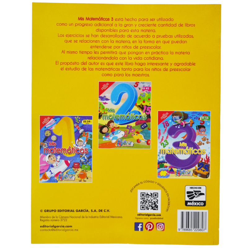 LIBRO PREESCOLAR MIS MATEMATICAS #3 EDITORIAL GARCIA MNK