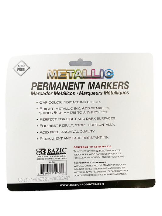 MARCADOR PERMANENTE METALICO 6 PZ 1236 BAZIC