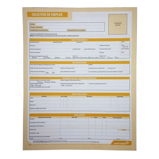 BLOCK SOLICITUD EMPLEO 40 HJ 26 ESTRELLA