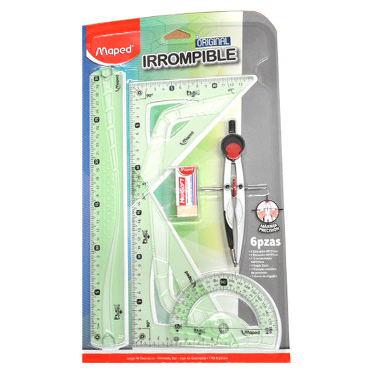 JUEGO GEOMETRIA ESCOLAR IRROMPIBLE 6 PZ MAPED MNK