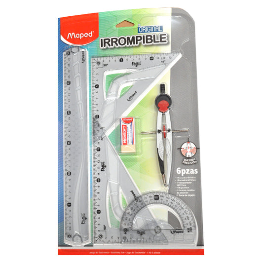 JUEGO GEOMETRIA ESCOLAR IRROMPIBLE 6 PZ MAPED MNK