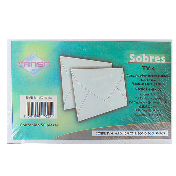 SOBRE VISITA BLANCO #4 50 PZ 6.7 X 10.8 CANSA