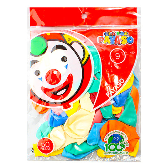 GLOBO PAYASO #9 SURTIDO 50 PZ FABRICAS SELECTAS