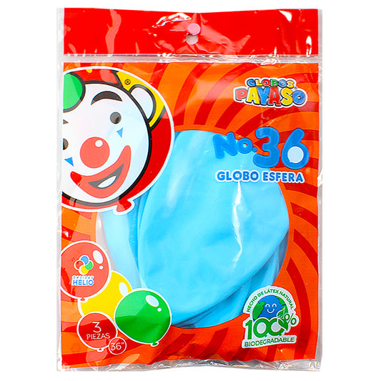 GLOBO PAYASO AZUL CIELO #36 3 PZ FABRICAS SELECTAS