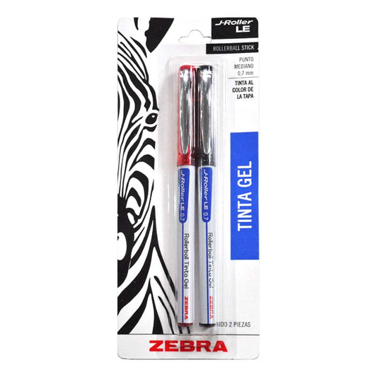 PLUMA J ROLLER GEL 0.7 MM NEGRO-ROJO 2 PZ 8026-LE ZEBRA