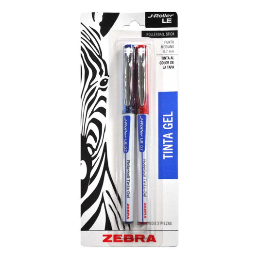 PLUMA J ROLLER GEL 0.7 MM AZUL-ROJO 2 PZ 8027-LE ZEBRA