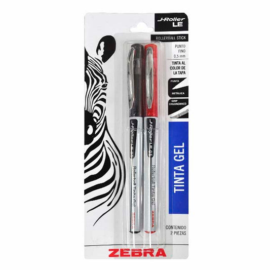 PLUMA J ROLLER GEL 0.5 MM NEGRO-ROJO 2 PZ 8626-LE ZEBRA