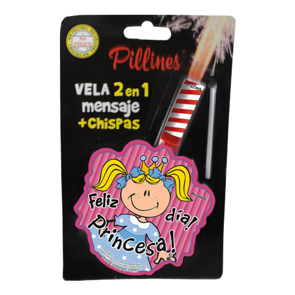 VELA PASTEL PILLINES 2 EN 1 MENSAJE + CHISPAS LA COLMENA