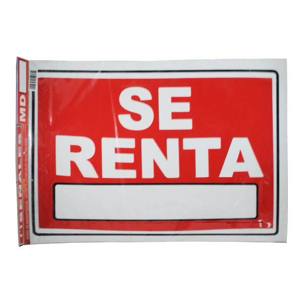 LETRERO ACRILICO 1 CARA 30X46 SE RENTA SEÑALES – Mónerick Papelerías