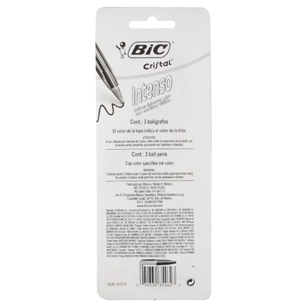 PLUMA CRISTAL BOLD COLORES SURTIDOS 1.6 3 PZ BIC MNK