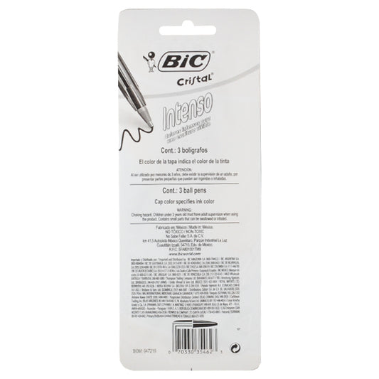 PLUMA CRISTAL BOLD COLORES SURTIDOS 1.6 3 PZ BIC MNK