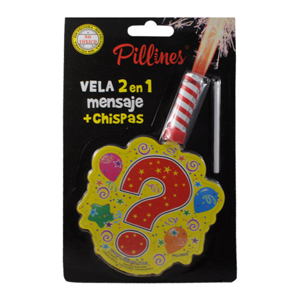 VELA PASTEL PILLINES 2 EN 1 MENSAJE + CHISPAS LA COLMENA