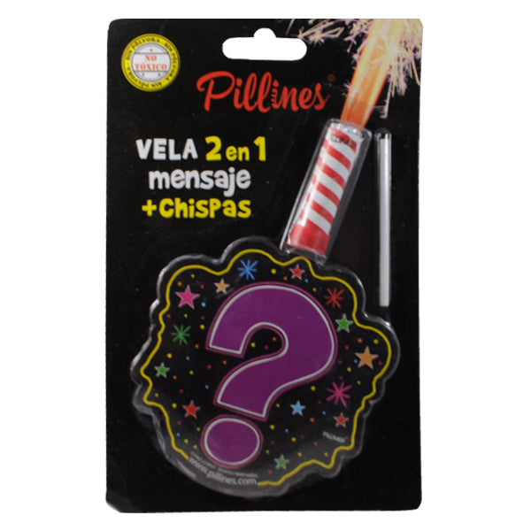 VELA PASTEL PILLINES 2 EN 1 MENSAJE + CHISPAS LA COLMENA