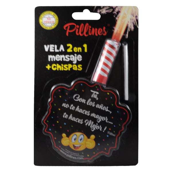 VELA PASTEL PILLINES 2 EN 1 MENSAJE + CHISPAS LA COLMENA
