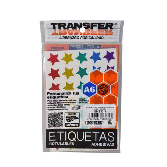 ETIQUETA ESTRELLA GRANDE COLORES 105 PZ TRANSFER
