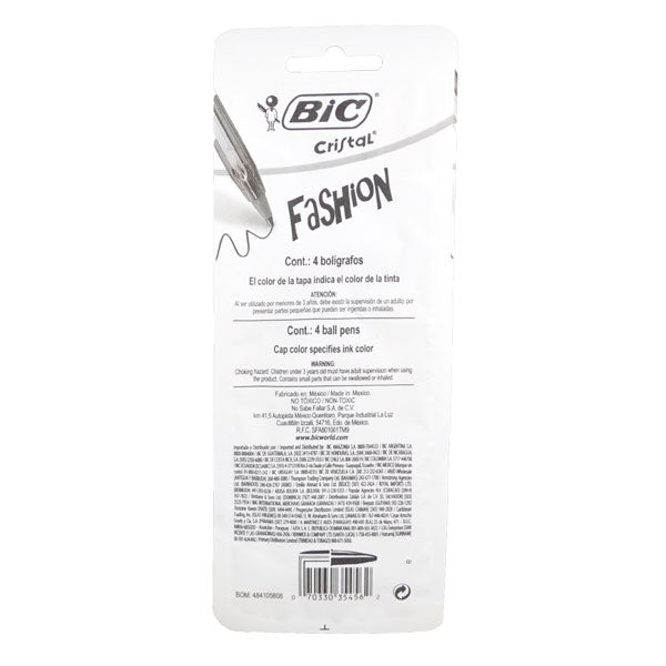 PLUMA CRISTAL 1.2 MM COLORES 4 PZ BIC MNK