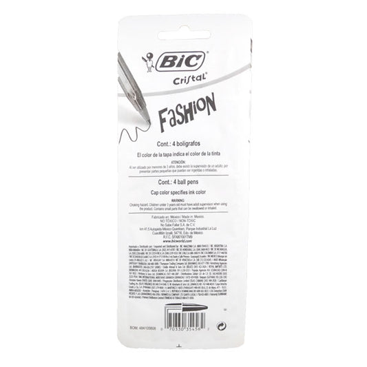 PLUMA CRISTAL 1.2 MM COLORES 4 PZ BIC MNK