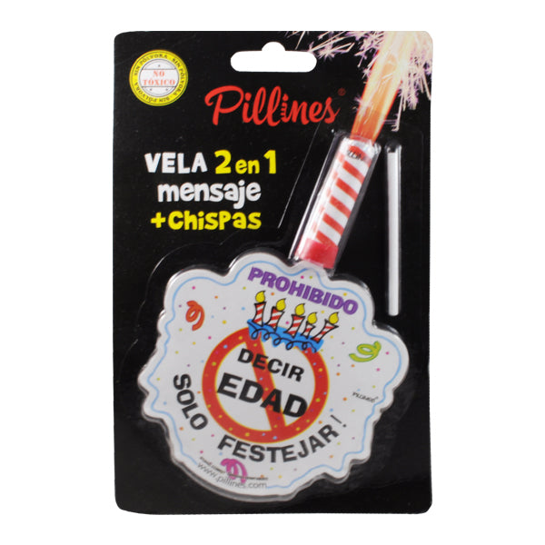 VELA PASTEL PILLINES 2 EN 1 MENSAJE + CHISPAS LA COLMENA